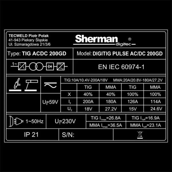 Sherman DIGITIG 200GD 200A AC/DC HF sveiseapparat - Bilde 8