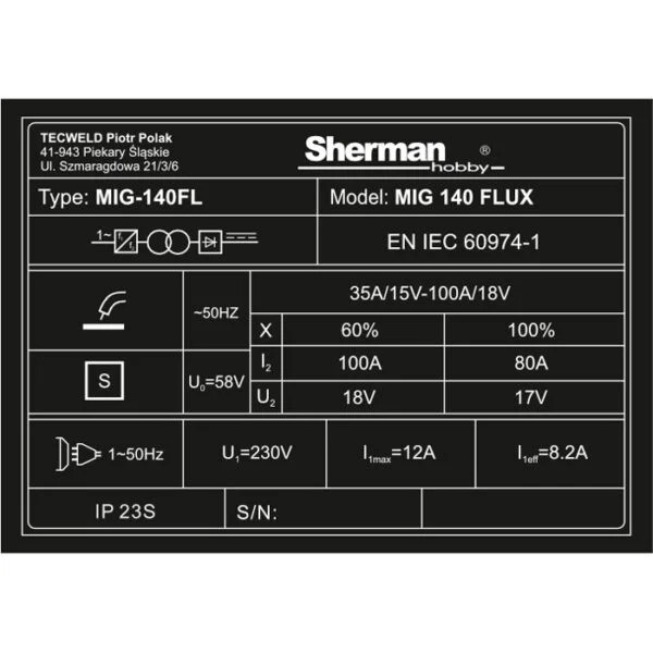 Sherman MIG 140 sveiseapparat, flux tråd, sveisehjelm - Bilde 12