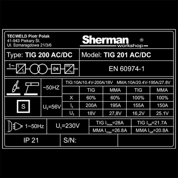Sherman TIG 201 AC/DC sveiseapparat TIG håndtak med wolfram - Bilde 7