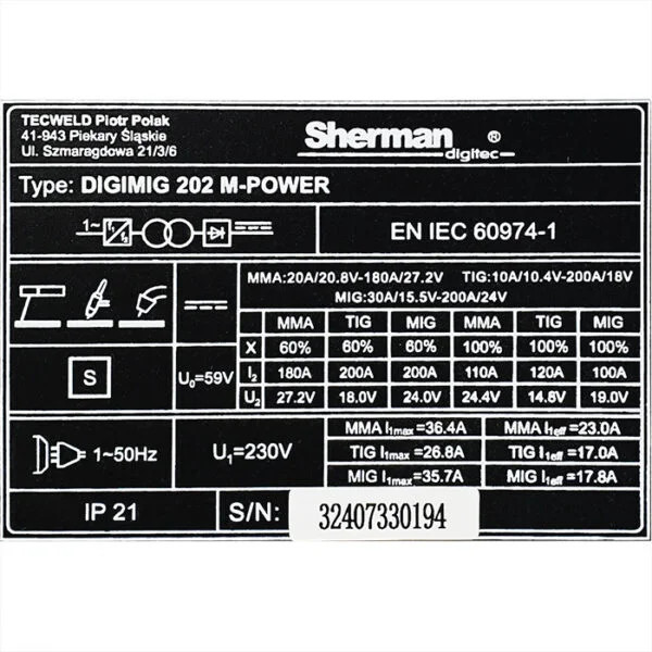 Sherman DIGIMIG 202 M-POWER Synergic - Bilde 12